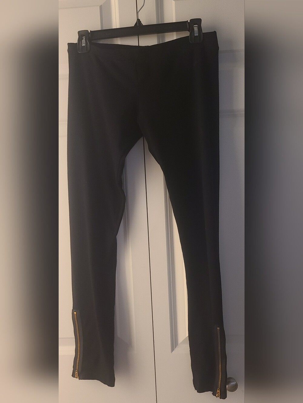 GUESS Y2K Black Leggings Gold Bottom Ankle Zippers M/L Cotton Spandex